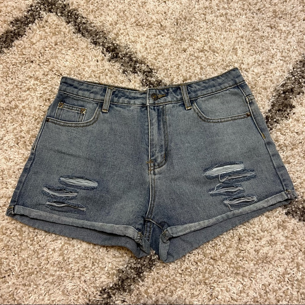 SHEIN Distressed High Waisted Denim Shorts